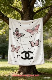 Chanel Pink Butterfly Chain CC Logo Flannel Throw Blanket IMG_7036